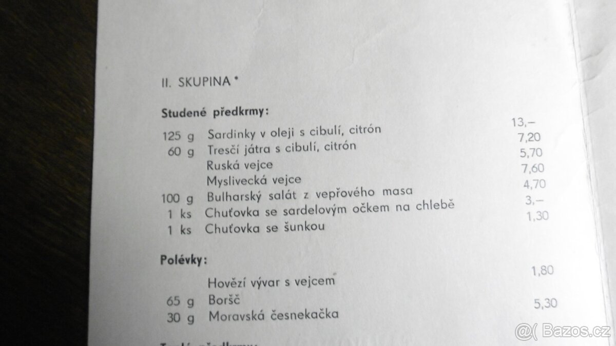 Jídelní lístek - socialistický - 2