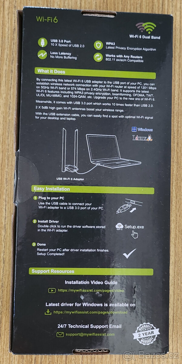 Brostrend Wireless AX1800 WiFi 6 USB Adapter, MU-MIMO, WPA3 - 2