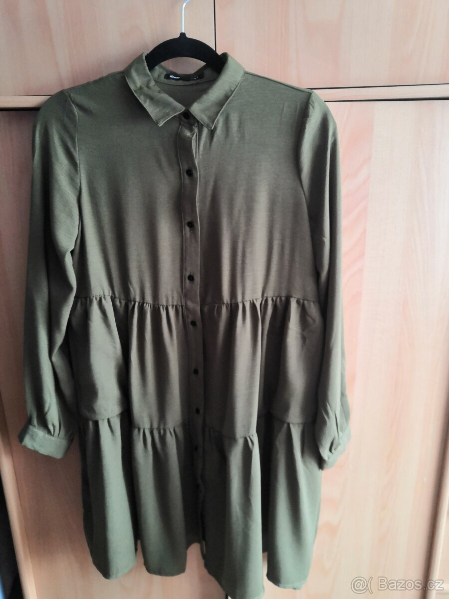 Košilové balonové khaki šaty - 2