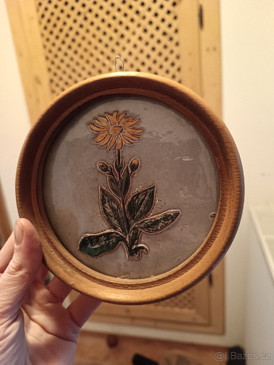 Keramický obrázek, dřevěný rámeček - 2