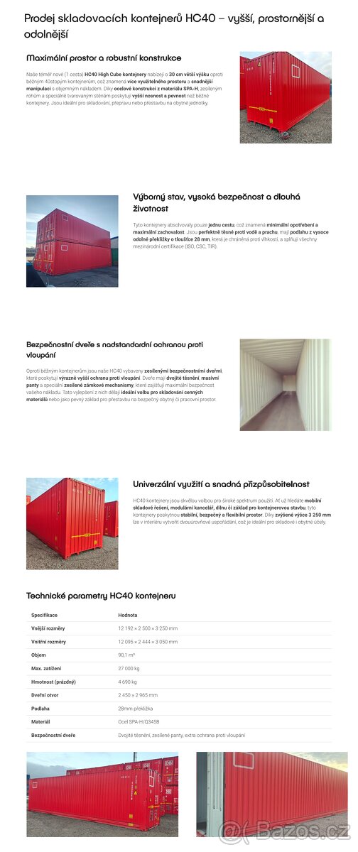 Nové lodní kontejnery HC'40 atyp 3.25m vysoké široké - 2