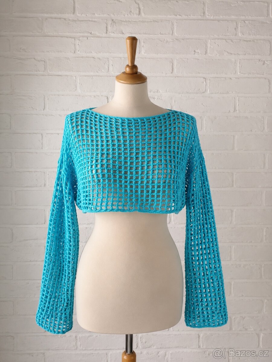 Ručně háčkovaný síťovaný svetr / crop top - 2