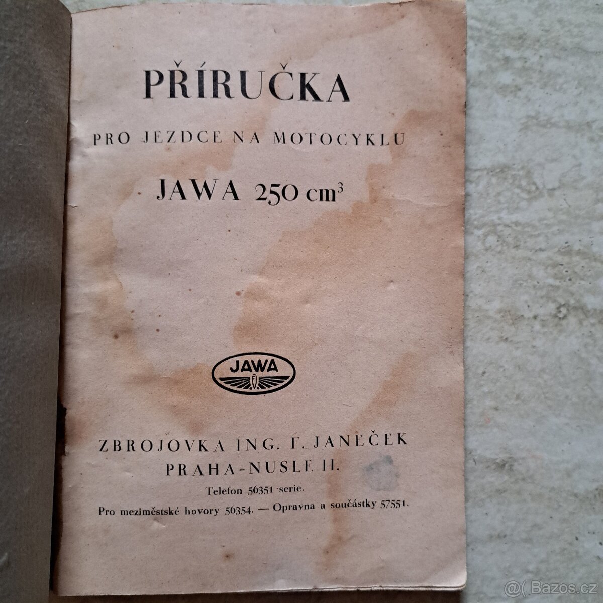 Príručka Jawa 250 Špeciál FJ Předválečna - 2