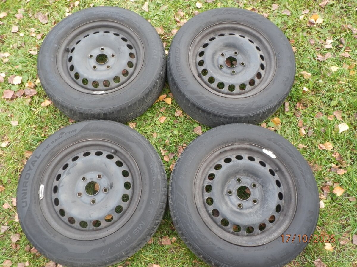 4xObutá zimní sada ŠKODA OCTAVIA 2 15tky. ET 47 195/65 R15 - 2