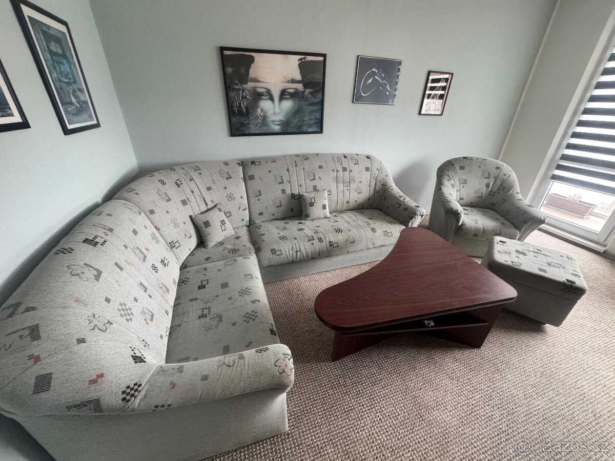 Rohová sedací souprava + křeslo a taburet - 2