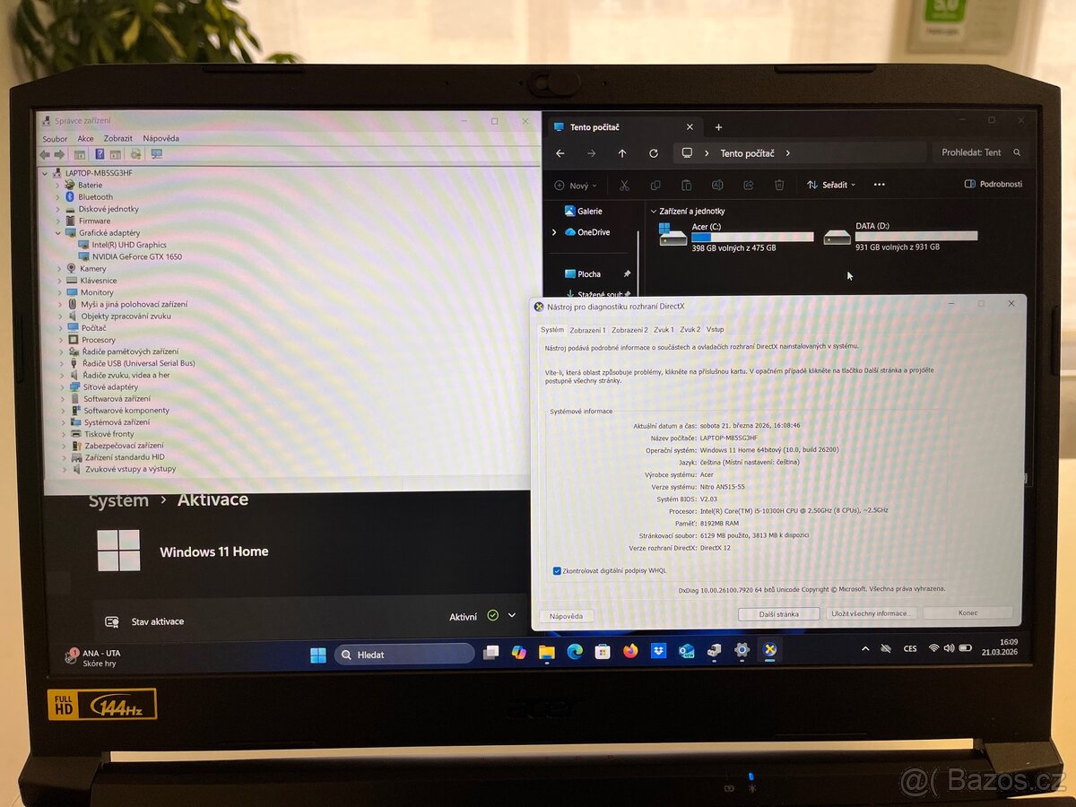 Herní notebook Acer Nitro 5 - i5 10gen, GTX1650 - 2