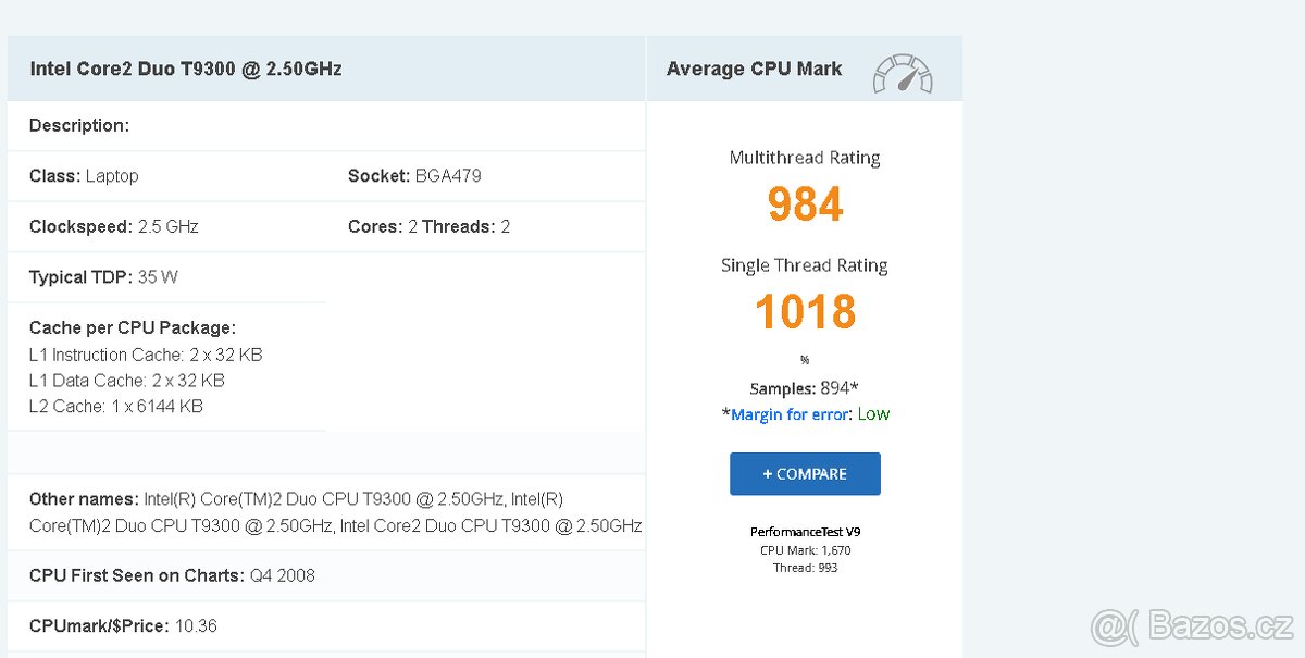 Funkční Intel Core2 Duo T9300 @ 2.50GHz - 2