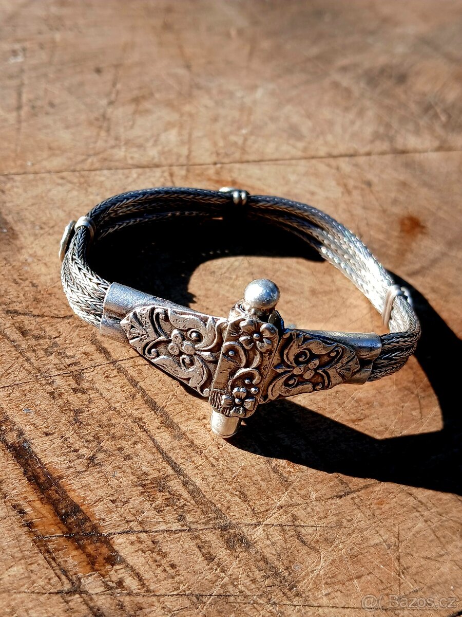 Stříbrný náramek starožitný - 2