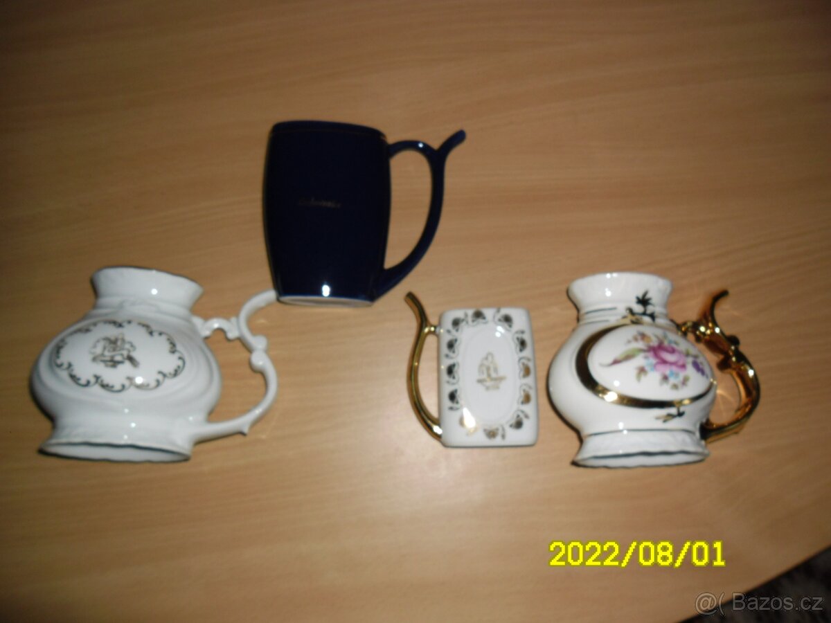 Váza, lázenské pohárky a velká keramická váza, popelník - 2