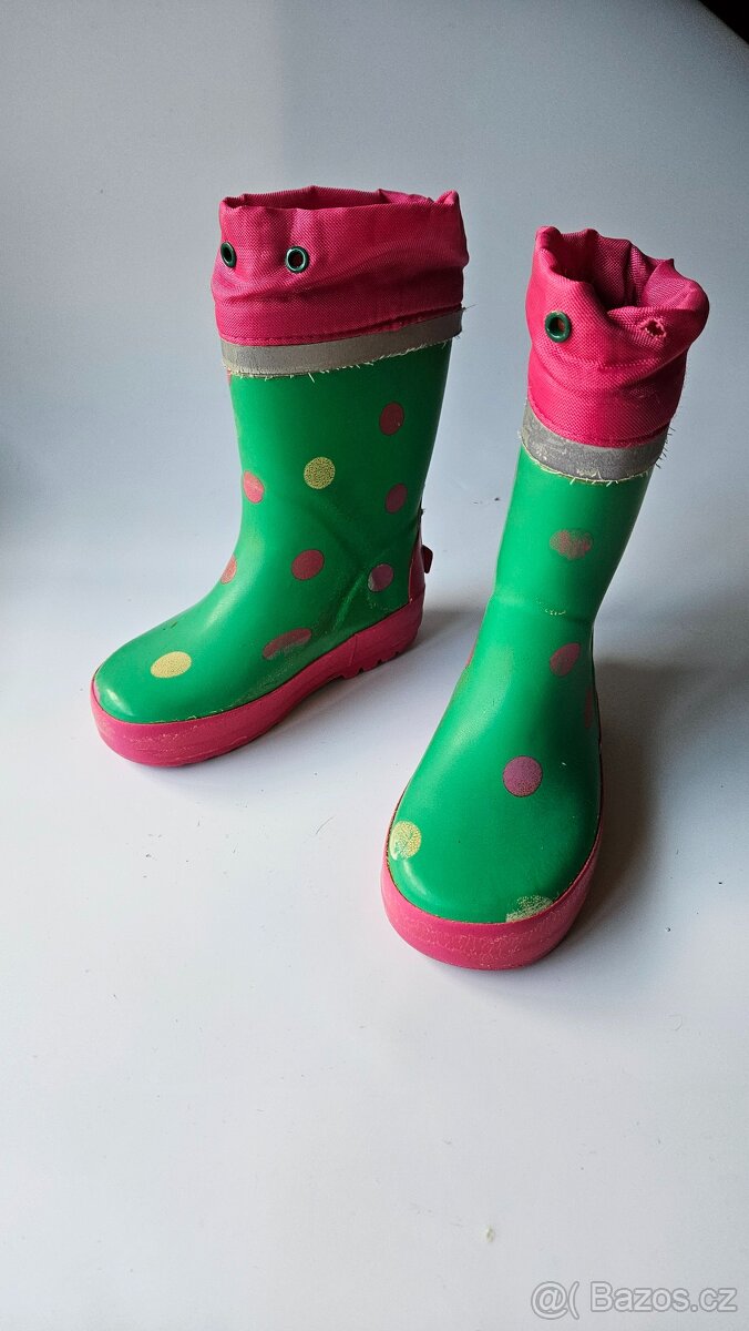 Zeleno - růžové puntíkované teplejší holínky - vel.26 - 2