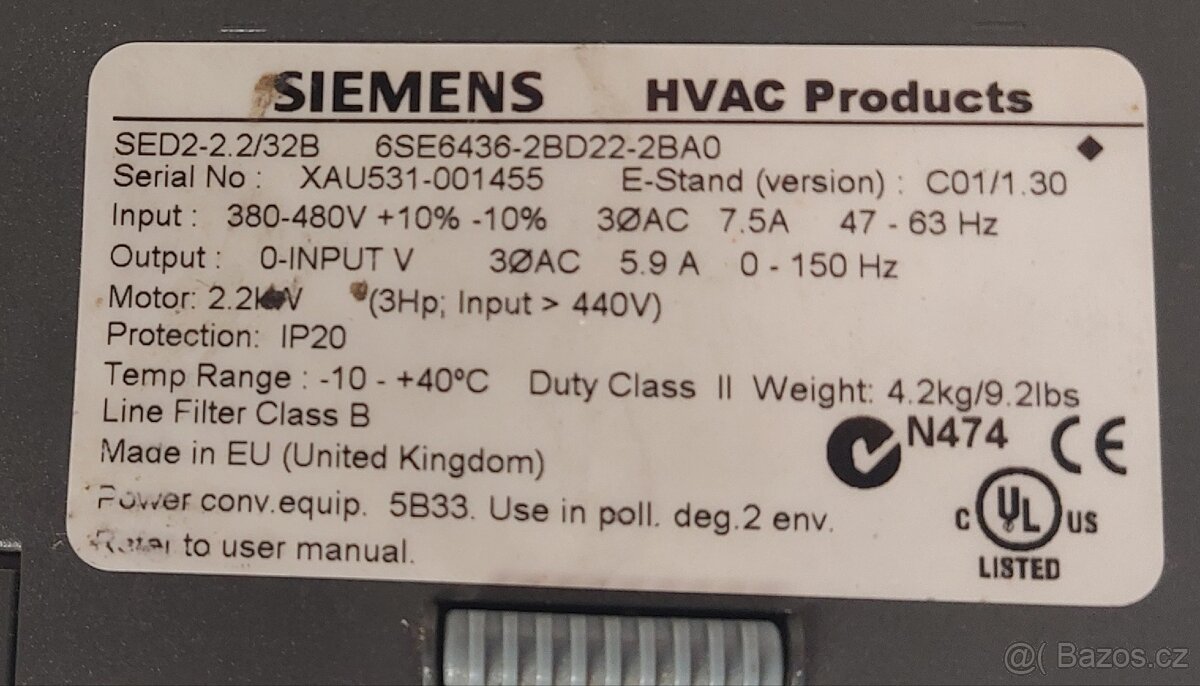SED2-2.2/35B frekvenční měnič - 2.2kW IP 54 - 2