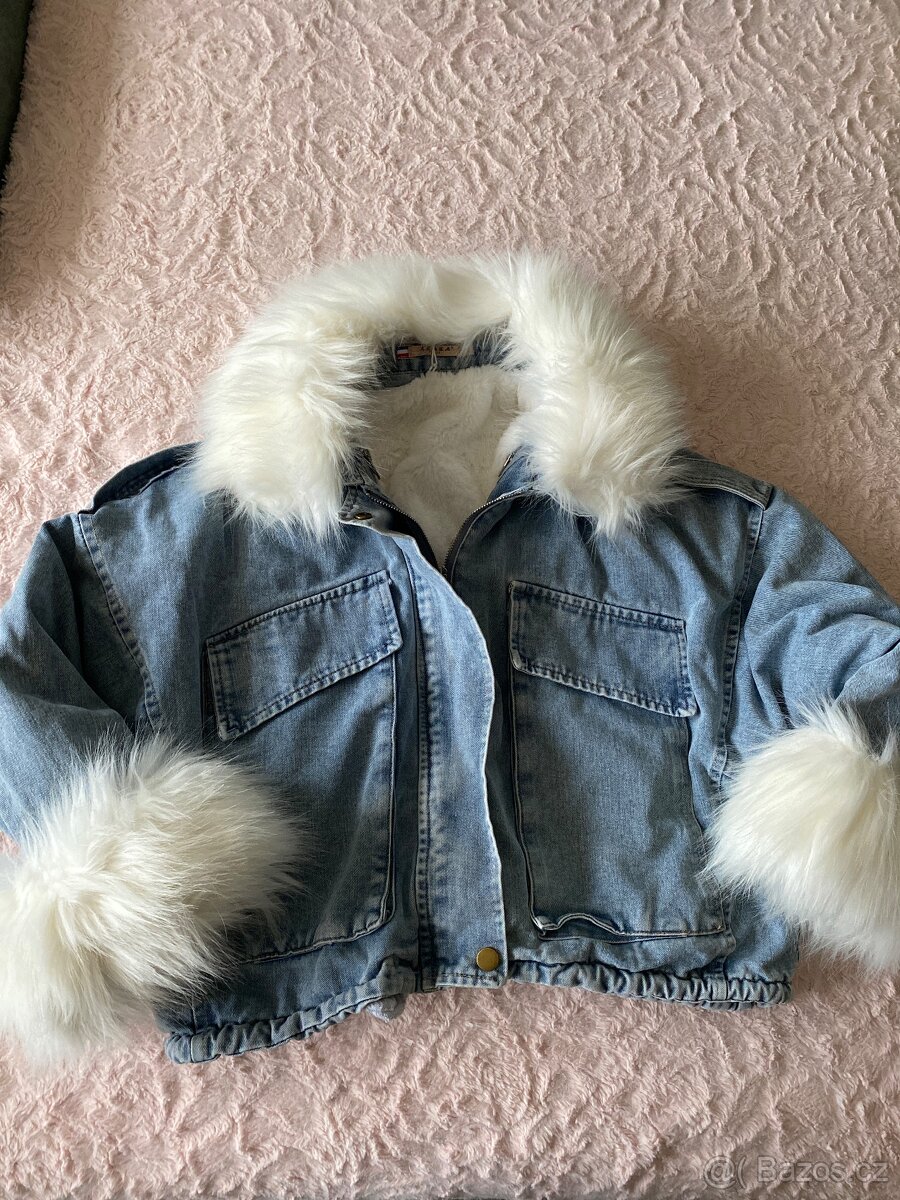 Džínová bunda S/M s kozíškem. Nová. - 2