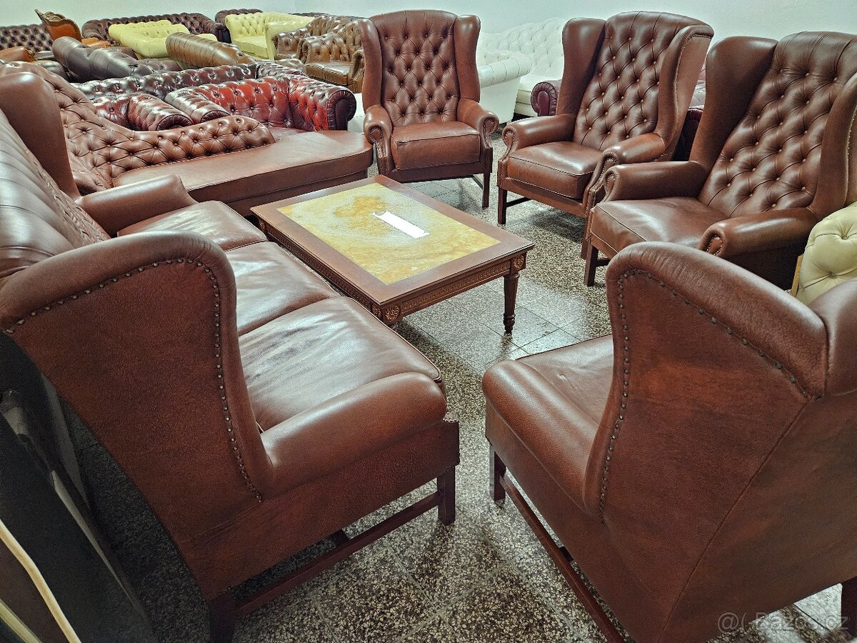 CHESTERFIELD ŠTÝL-WINGBACK-KOŽENÁ SEDAČKA - 2