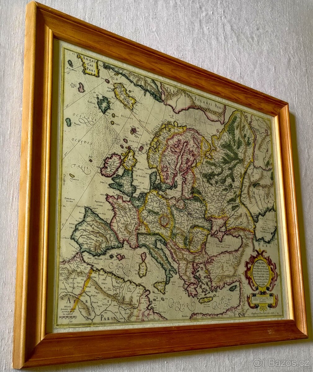 HISTORICKÁ MAPA EVROPY / obraz 56 x 46cm / - 2