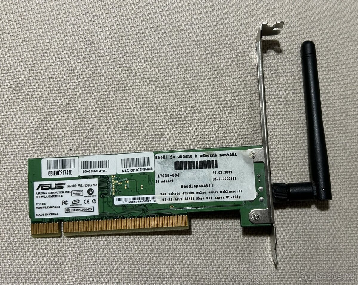 Historická WiFi karta PCI ASUS WL-138G v2 - 2