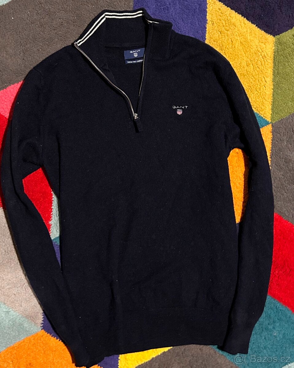 GANT NAVY VLNĚNÝ SLIM PÁNSKÝ SVETR L(L-XL) - 2