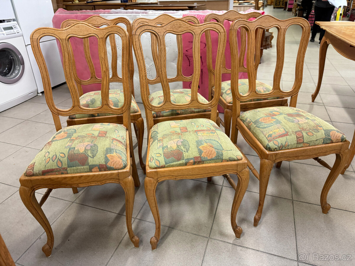 Intarzovaný dubový stůl a šest dubových židlí - 2