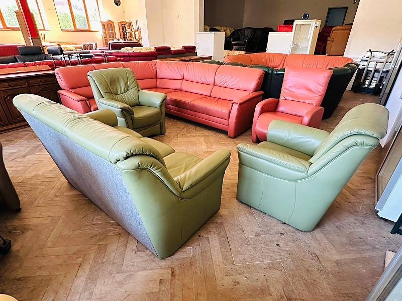 965 Kožená sedací souprava sedačka 3+1+1 sv. zelená - 2