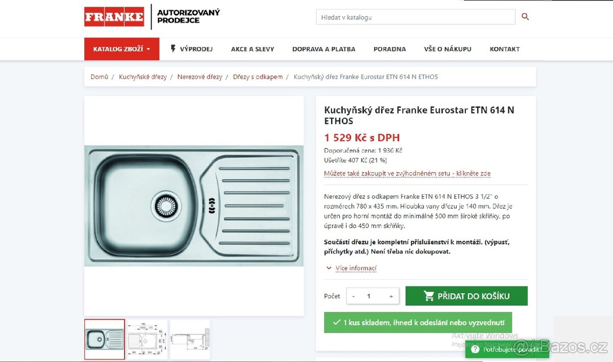 nerez kuchyňský dřez 780x435 FRANKE p.c.1900 Kč - 2