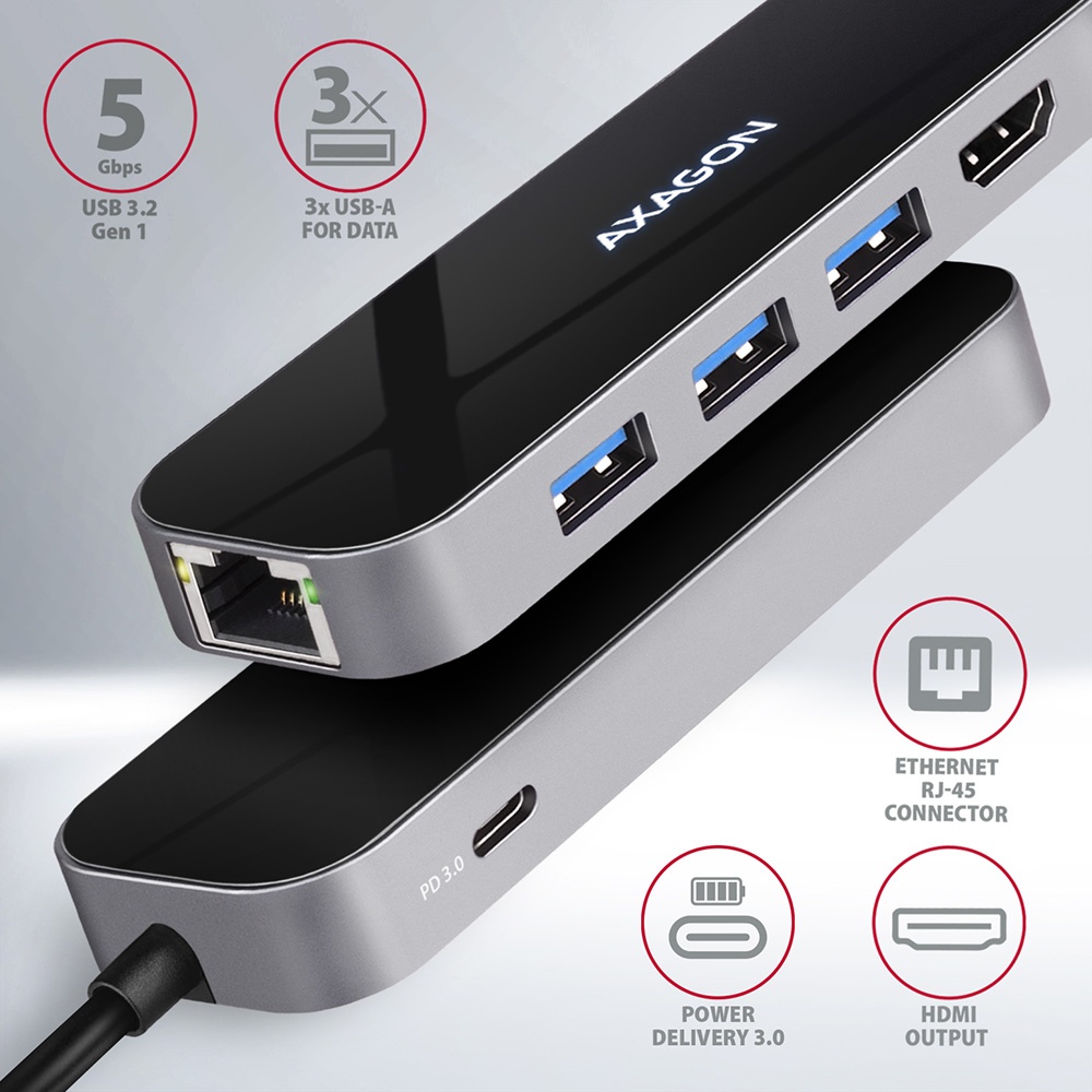 USB HUB | AXAGON HMC-6GL | USB-C 6in1 rozbočovač | Nový - 2