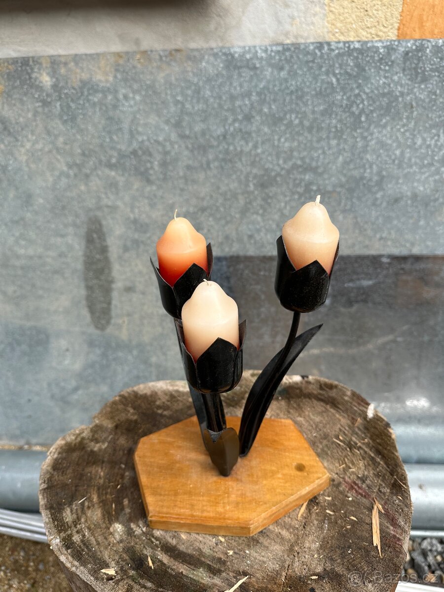 Ručně vyráběný svícen – kov a dřevo - 2