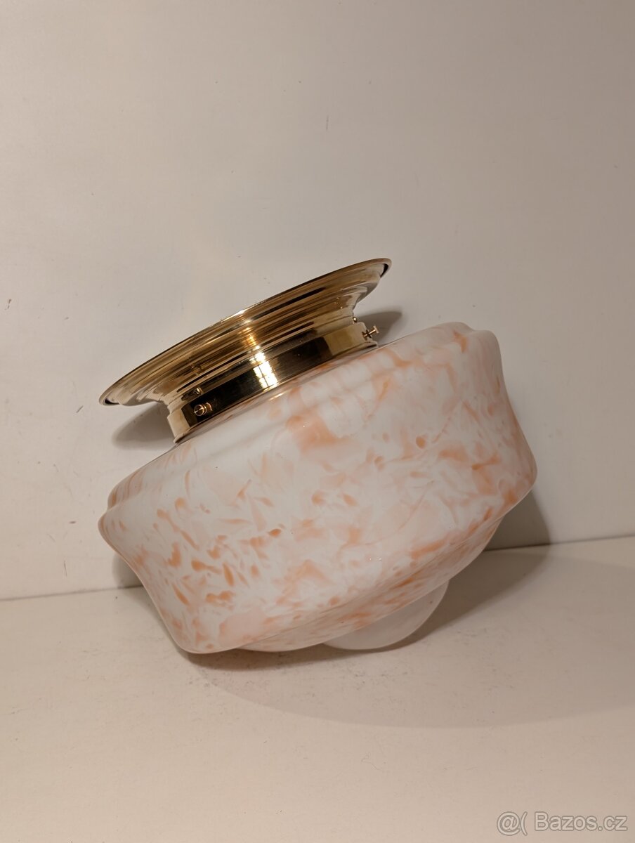 mosazný lustr, stropnice, staré žíhané stínidlo - 2