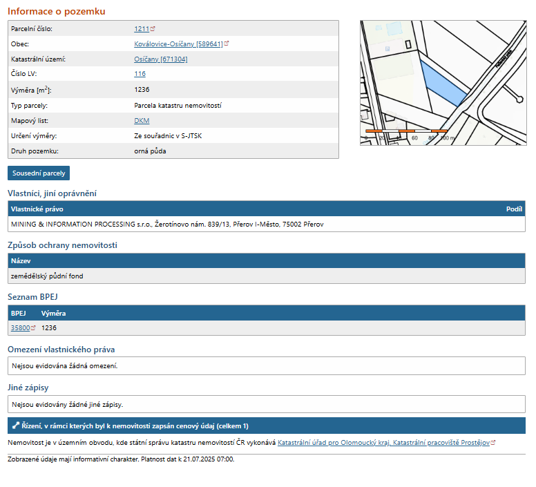 Prodej pozemku 1236m2 Kovalovice-Osíčany - 2