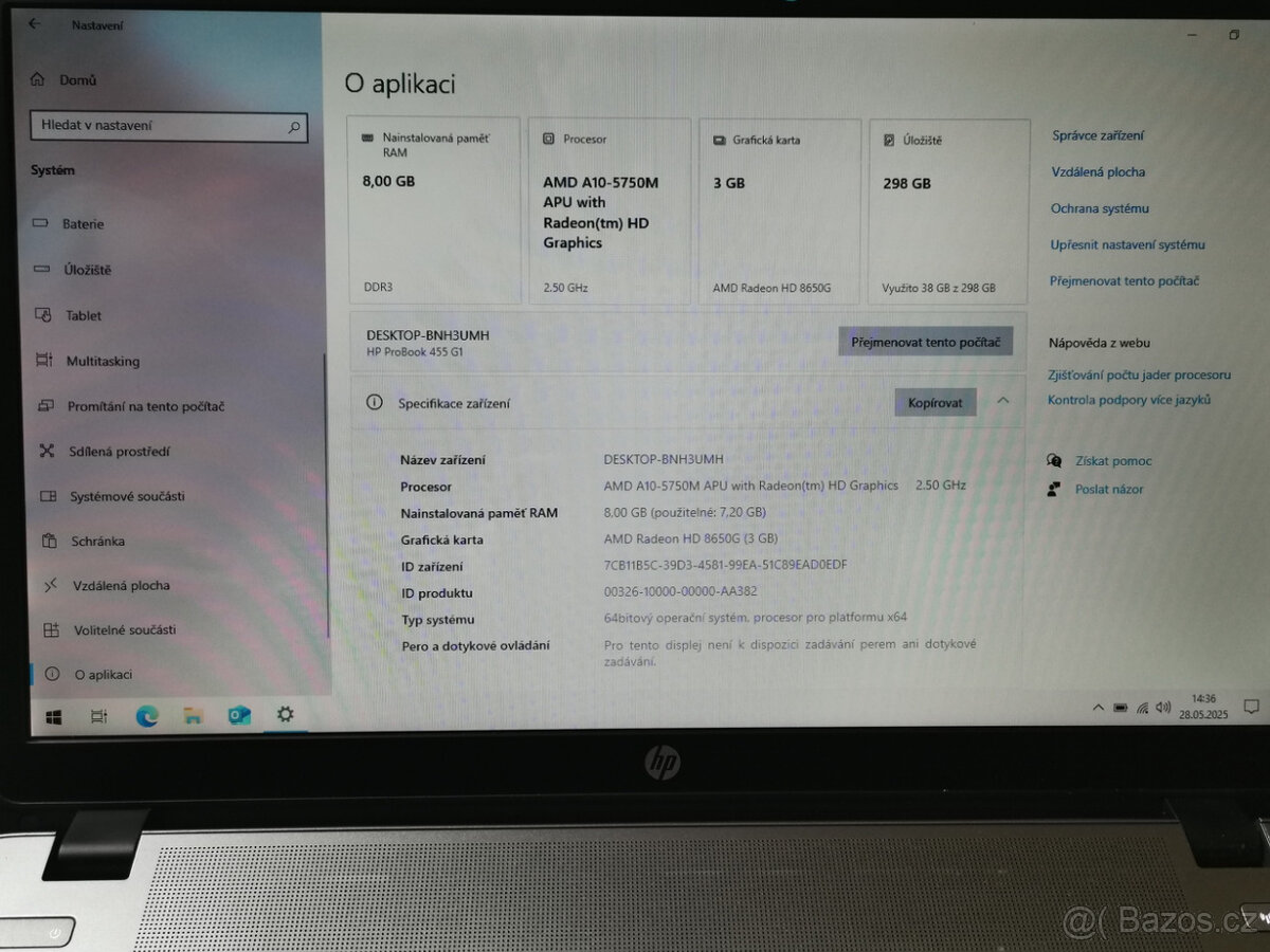 HP ProBook 455 G1 AMD A10-5750/8GB/320GB HDD/HD8650G 3GB/W10 - 2