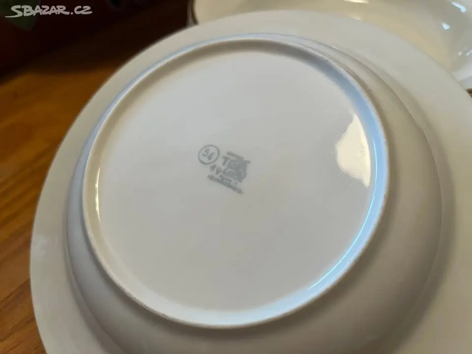 Hluboké retro talíře (sada 6ks, slabý zlatý okraj) - 2