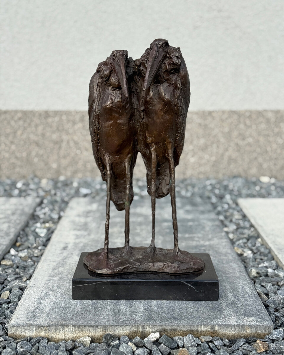 Bronzová socha Pár marabu exotická soška ptáků luxusní dekor - 2