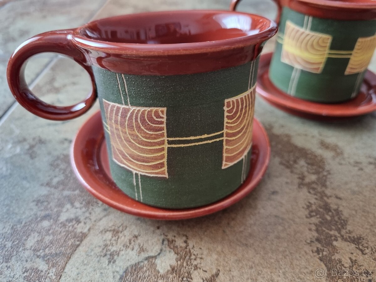 Set hrnků s podšálky- keramika - 2