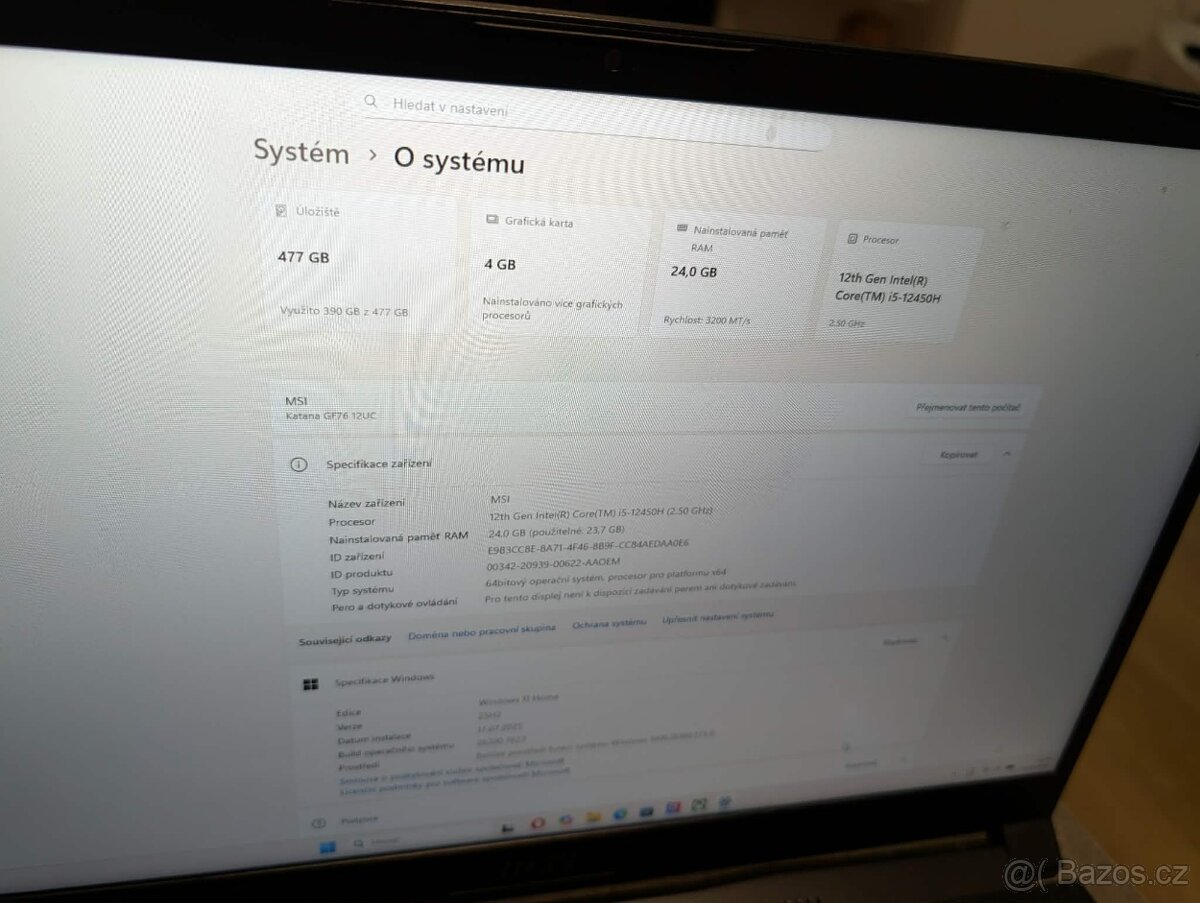 Herní notebook, MSI KATANA GF76 24GB RAM, SSD , RTX 3050 - 2