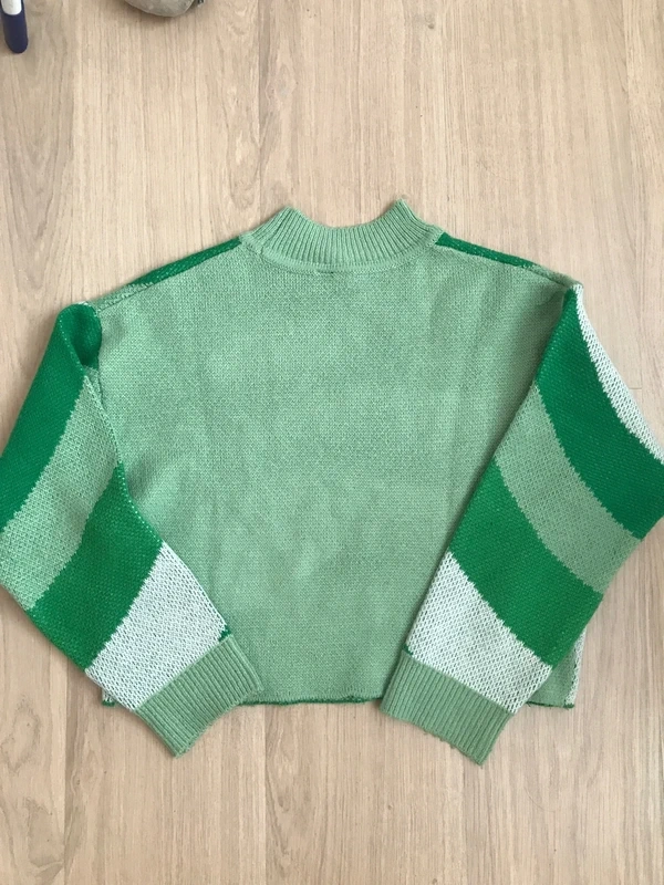 Dívčí zelenobílý svetr s motýlkem H&M, vel. XS - 2