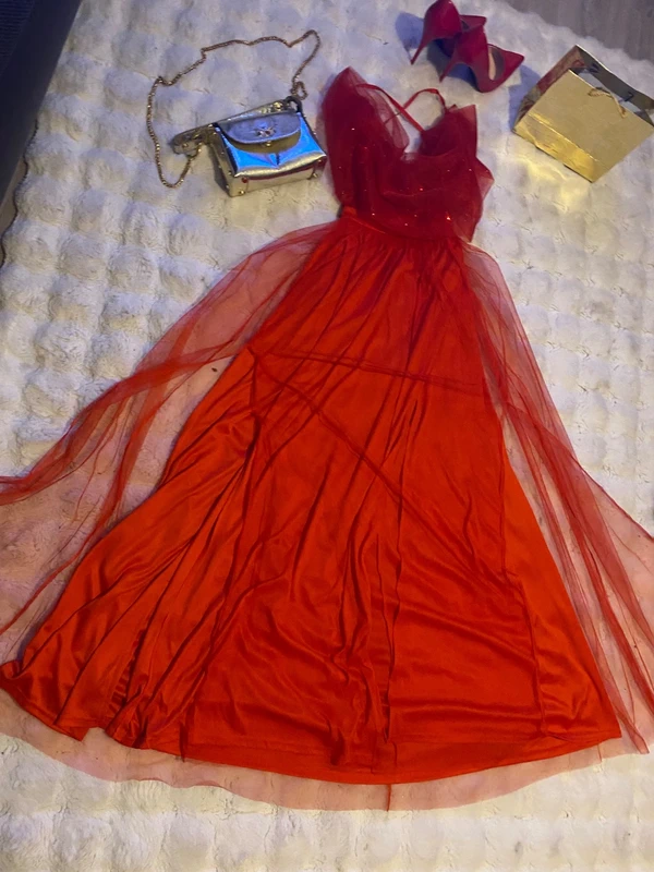 Plesove tylove maturitni saty dlouhe cervene 38 - 2