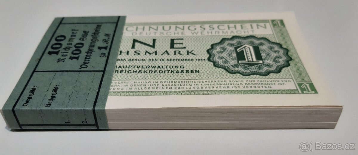 100 ks balíček Wehrmacht 1 Reichsmark 1944,UNC - 2