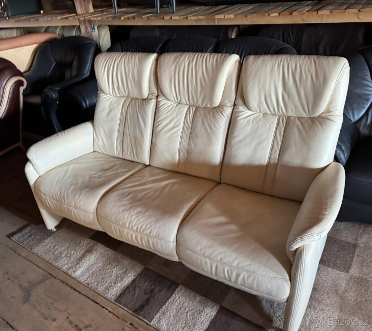 Kožená krémová pohovka,6047 - 2