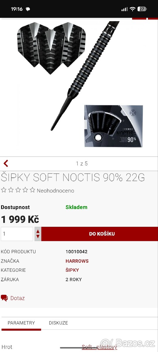 Prodám šipky Noctis 23g steel - 2