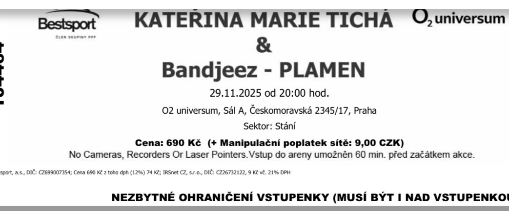 Kateřina Marie Tichá O2 koncert Praha 29.11. Oba za 900,- - 2