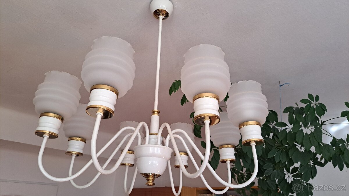 Retro lustr bílý/zlatý 8 ramenný - 2