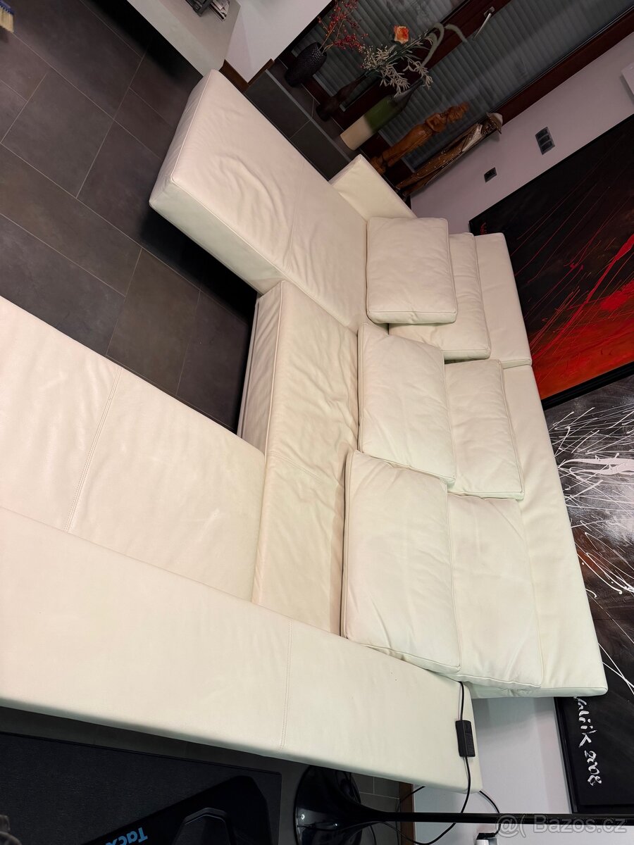 Sedací souprava kožená bílá - 2