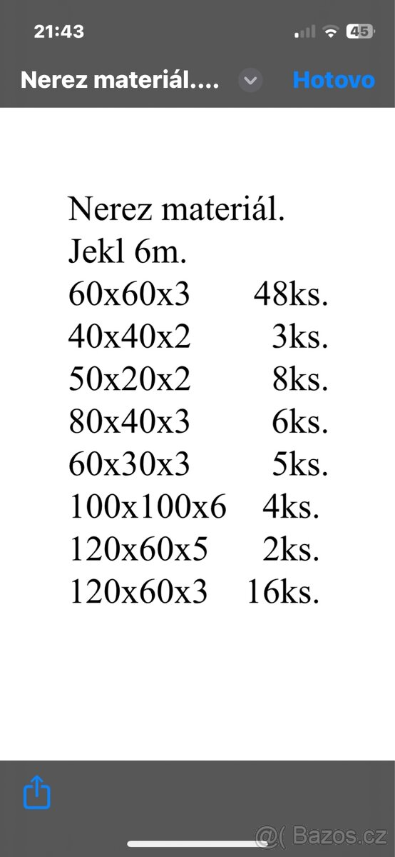 Nerez inox materiál jekl jokl různé - 2
