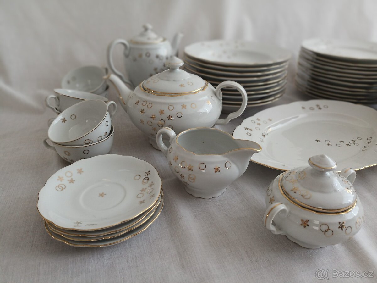 Jídelní servis retro velký zlacený - 2