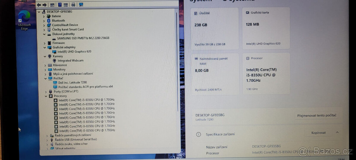 Dell, i5-8350u 4/8x 3,60GHz, 8GB DDR4, 256GB SSD, bat. 3hod. - 2