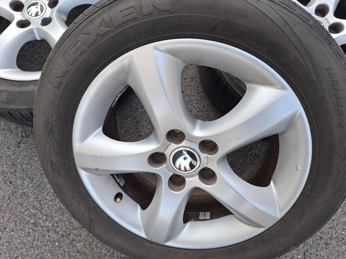 Alu kola 15" Skoda Antares 5x100 letni pneu 195/55R15 - 2
