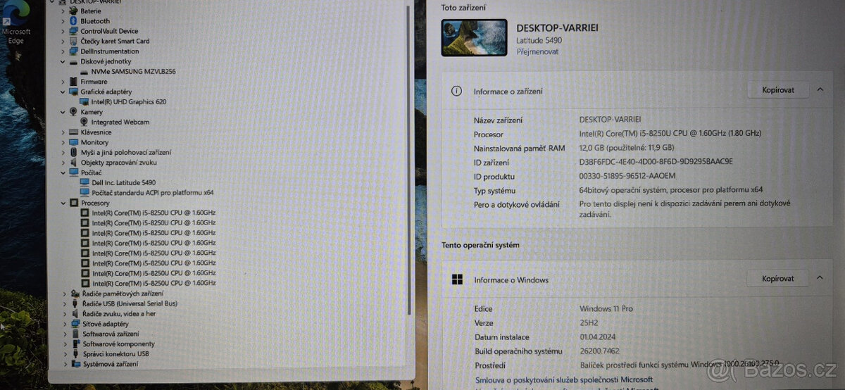 Dell, i5-8250u 4/8x 3,40GHZ, 12GB DDR4, 256GB SSD, bat. 5h. - 2