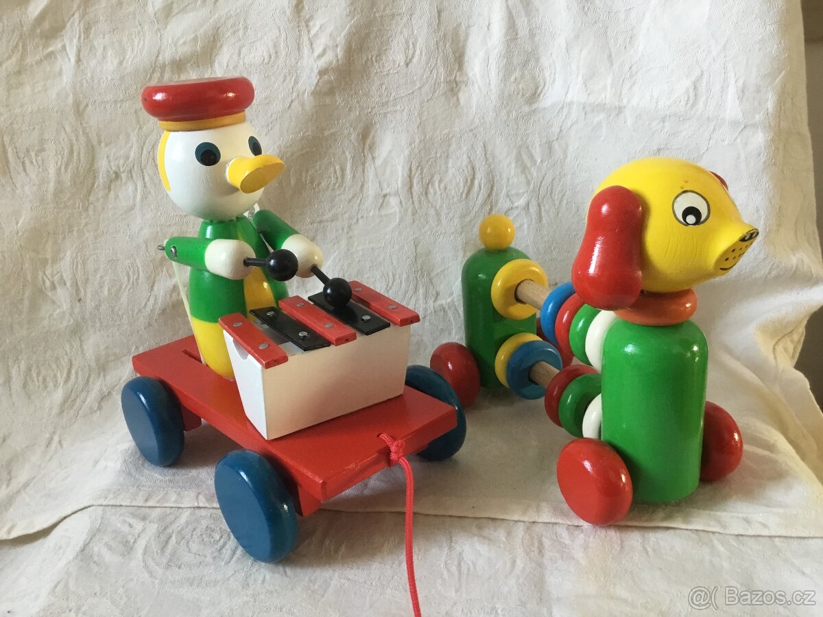 dřevěný pejsek , kacer, klaun, krokodyl plysovy - 2