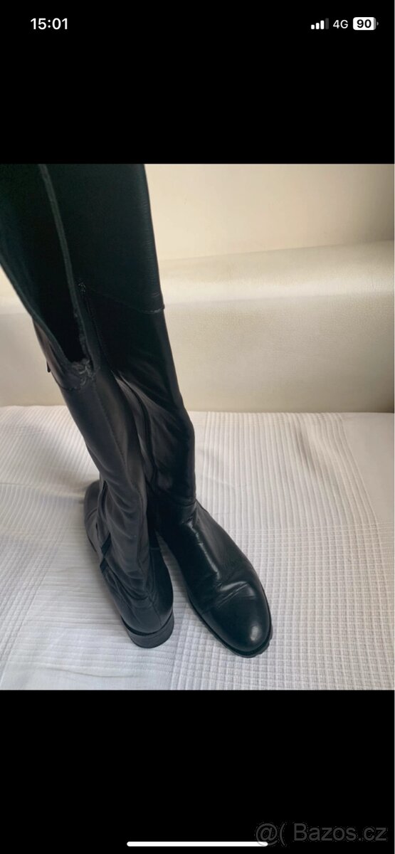 Krásné černé celé kožené kozačky - 2