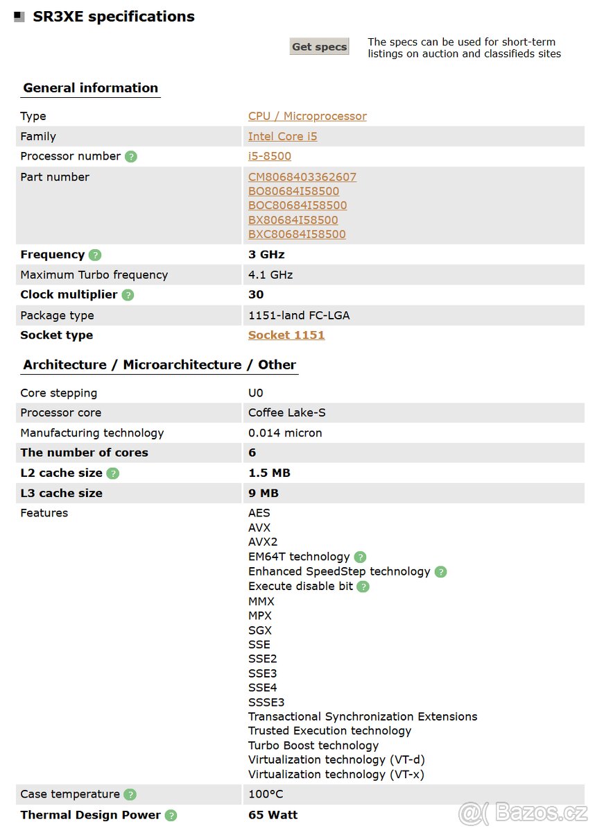 Procesor Intel Core i5-8500, 3GHz, sc. 1151 - 2