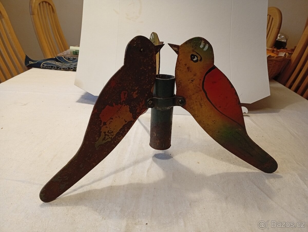 Starožitný stojánek na stromeček - tři ptáčci - 2