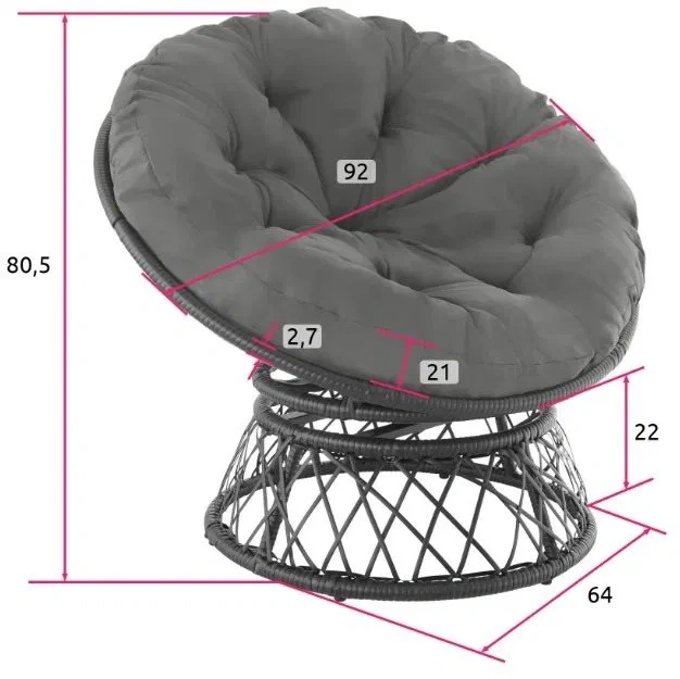 Tectake Křeslo zahradní Gargano, ratan, černá - 2